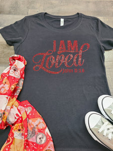 Black I Am Loved Bling Tee