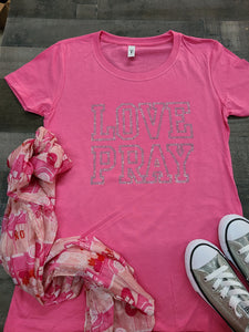 Pink LOVE PRAY Bling Tee