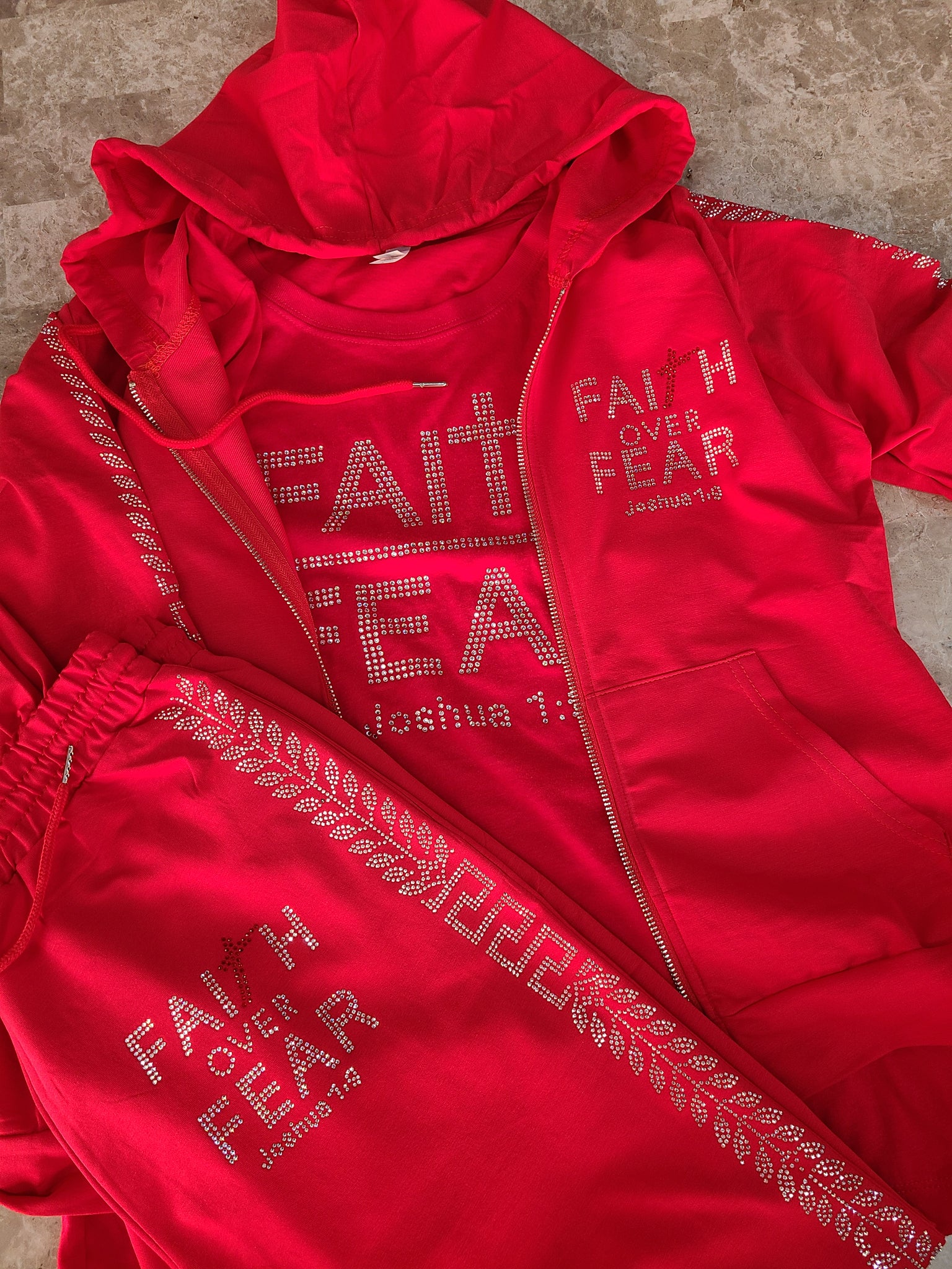 Beautiful Faith Over Fear Jogger Set (Red)