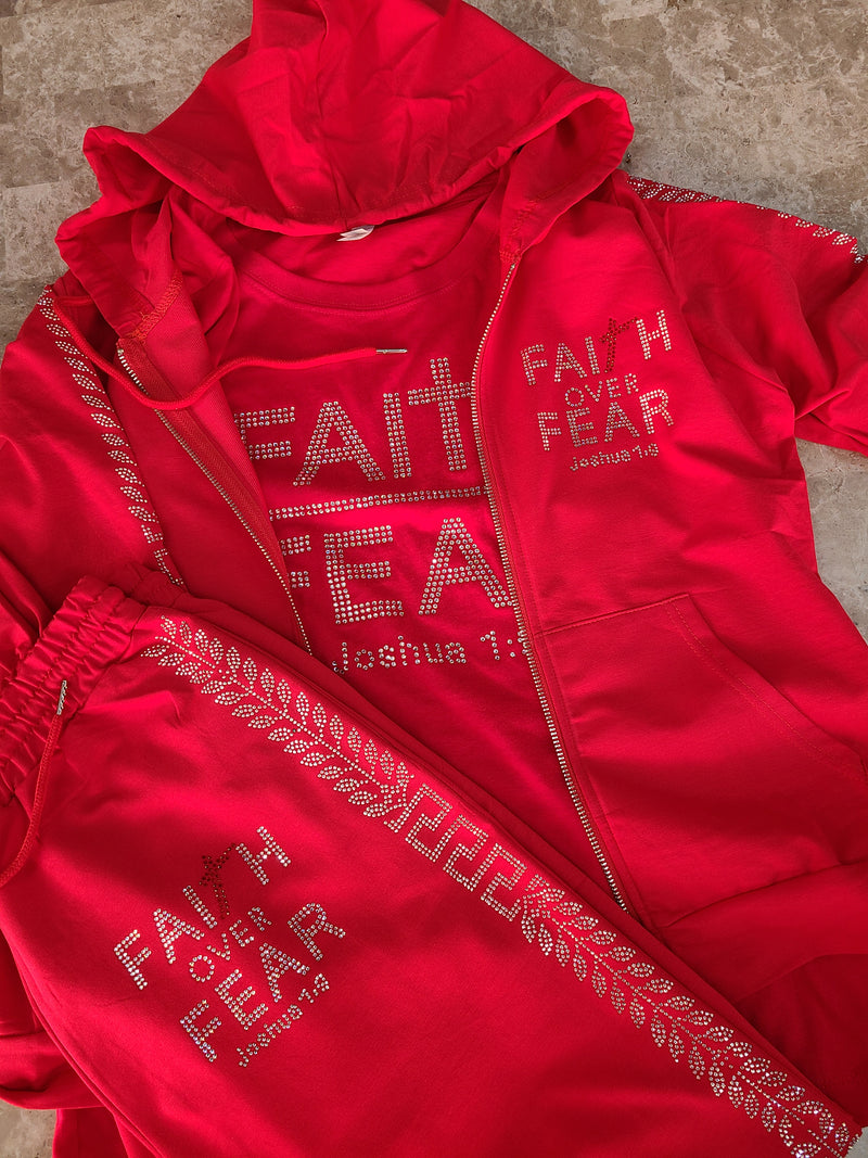 Beautiful Faith Over Fear Jogger Set (Red)