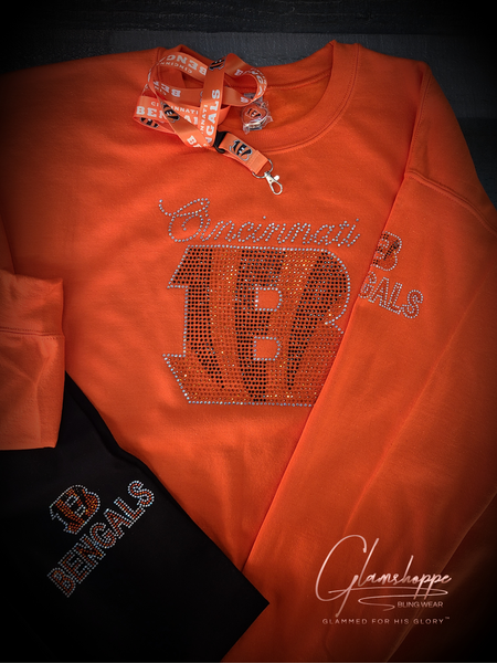 Bengals BURROW/CHASE/MIXON Bling Sweat Shirt (Orange)