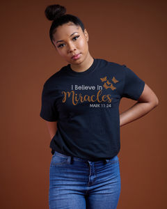 I Believe In Miracles Bling Tee (orange rhinestones)