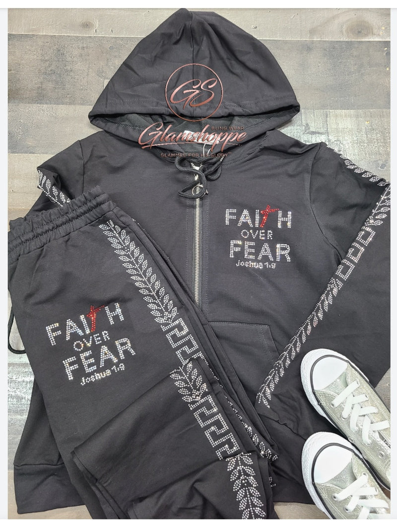 Beautiful Faith Over Fear Jogger Set (RTS) (Black)
