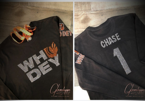 Bengals Who Dey CHASE/BURROW/MIXON Bling L/S  (Black)