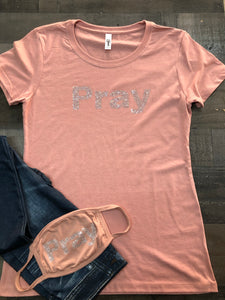 Blush Pray Bling Tee (clear rhinestones)