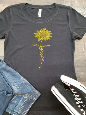 Black Jesus & Sunflower Bling Tee