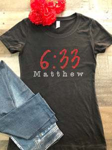 Matthew 6:33 Bling Tee (Red Rhinestones)