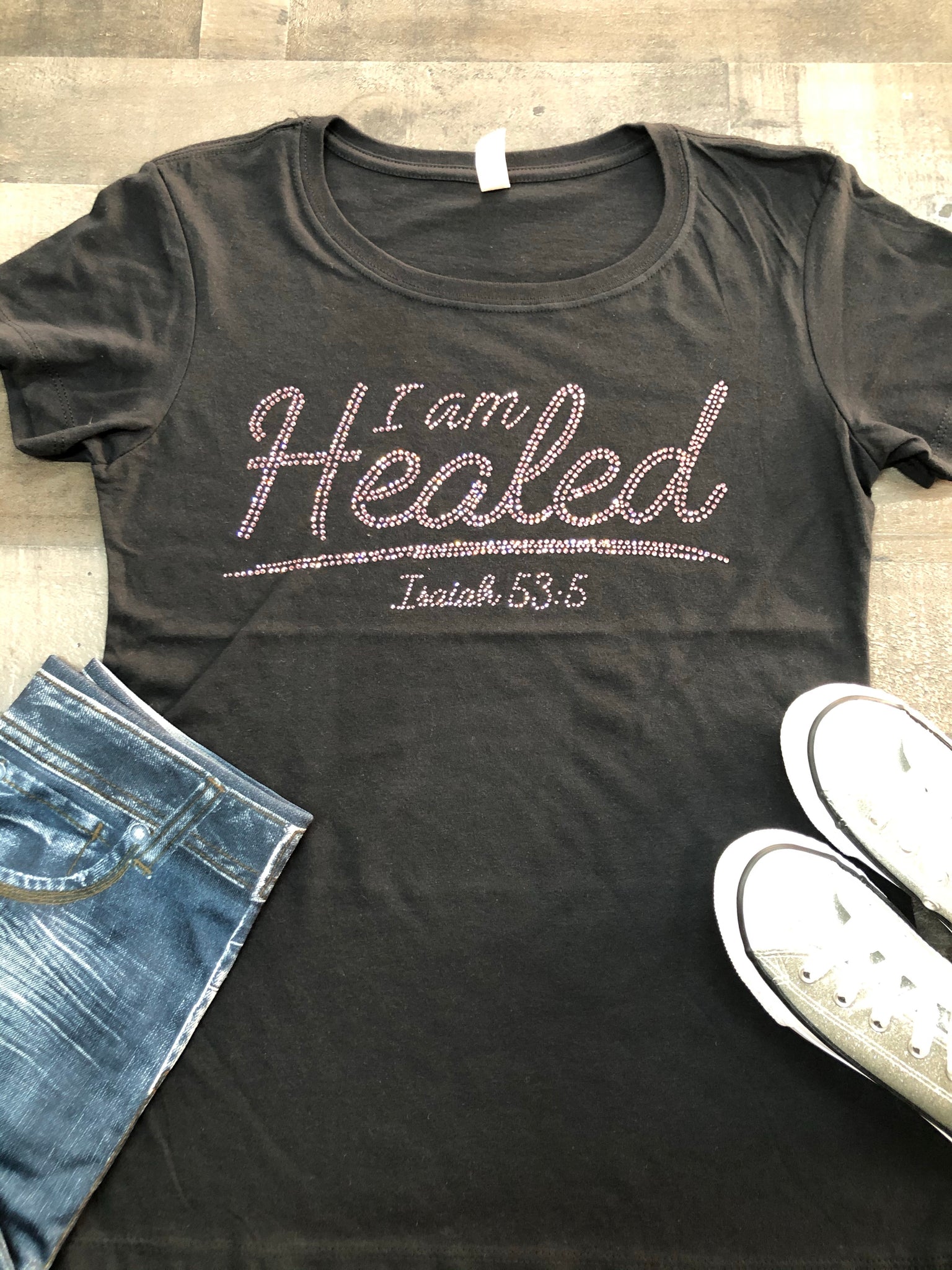 I Am Healed Bling Tee (Tanzanite Stone)