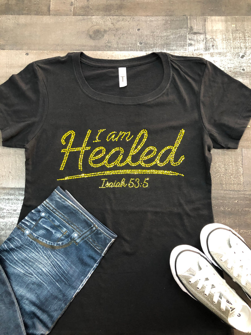 I Am Healed Bling Tee (Yellow Stone)