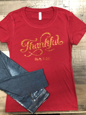 Thankful Bling Tee (Burgundy)