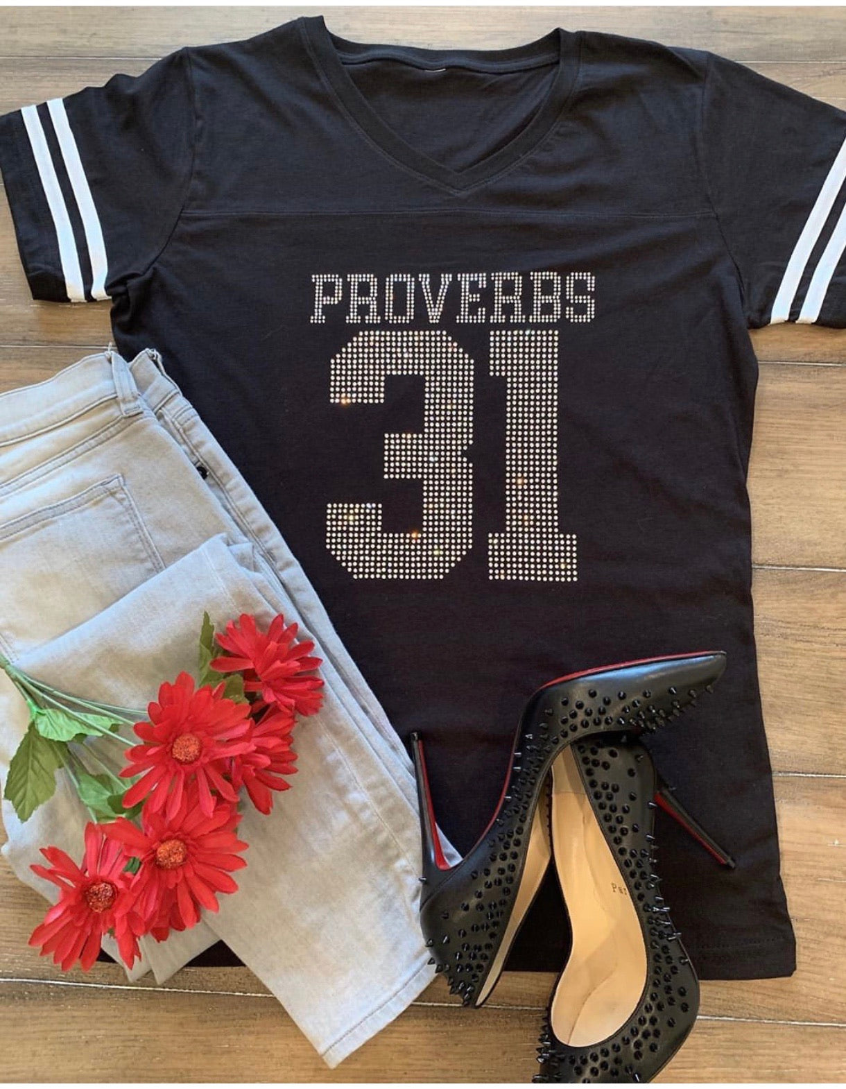 Curvy Proverbs 31 Jersey Bling Tee (Black)