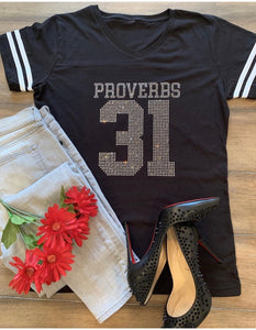 Curvy Proverbs 31 Jersey Bling Tee (Black)