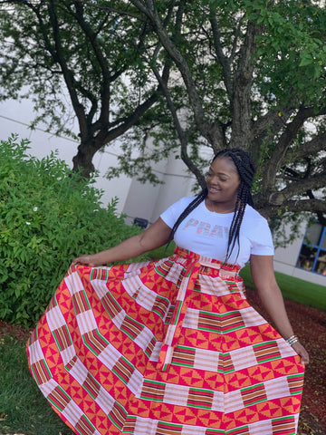 PRAY Pink Kente WHITE Bling Tee